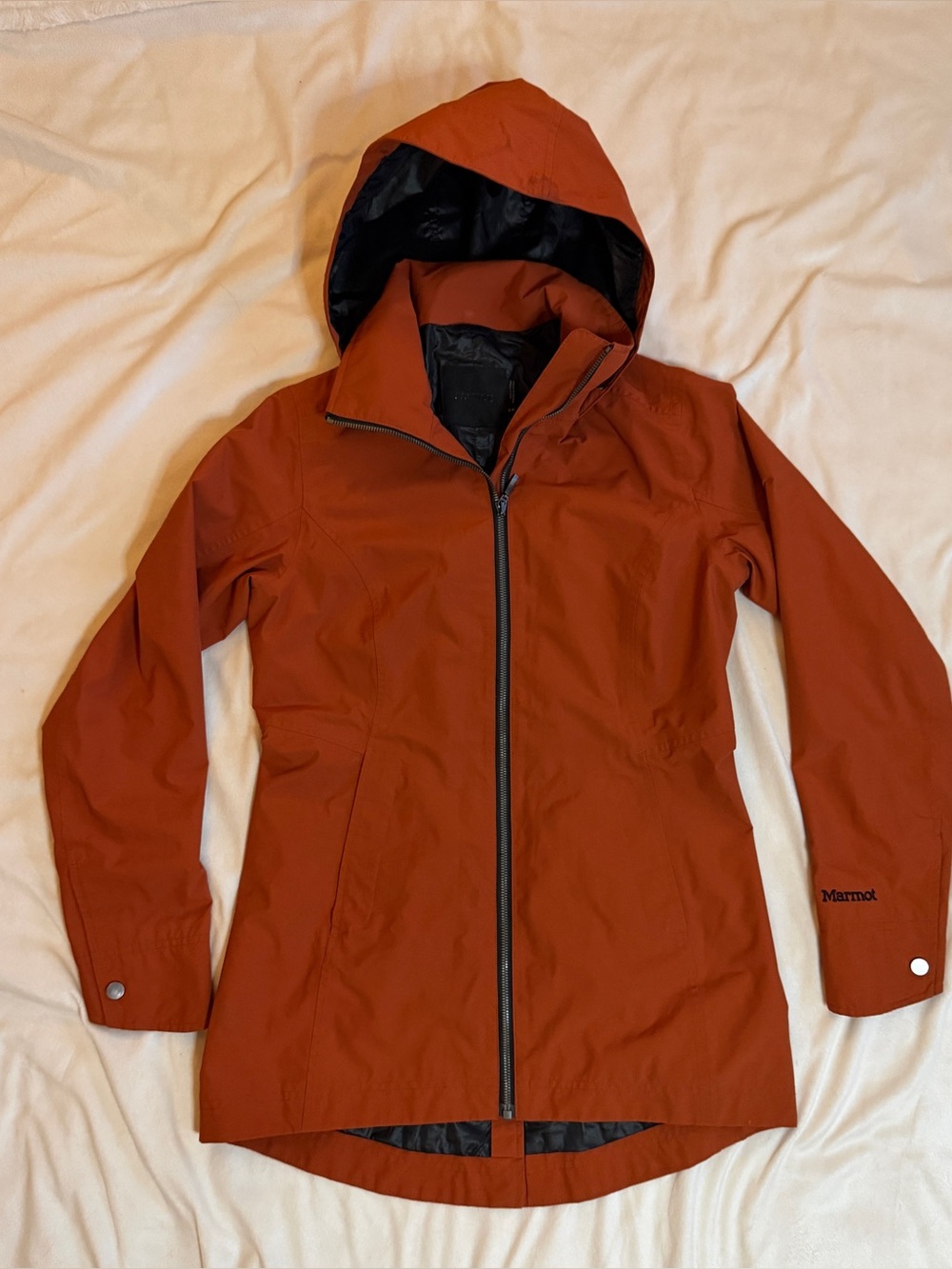 Marmot Women’s S Petite Hooded Rain Jacket Rust Orange Waterproof Shell N95700